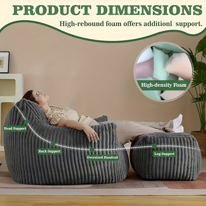 Modern Extra-Large Adult Bean Bag Chair with Footrest, Ergonomic Design, New Fat Cat-Shaped Sofa, Removable And Washable Sofa Cover, Perfect for Leisure, Reading Or Gaming, Suitable for Living Rooms, Bedrooms, Dormitories, Apartments, And Offices
