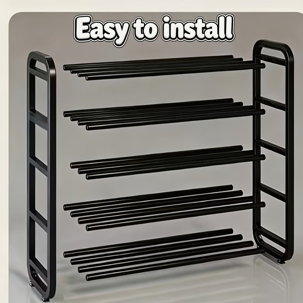 5-Layer Space-Saving Shoe Rack – Holds 18 Pairs | Black & White