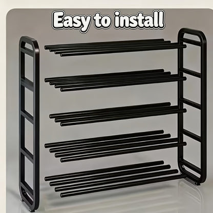 5-Layer Space-Saving Shoe Rack – Holds 18 Pairs | Black & White
