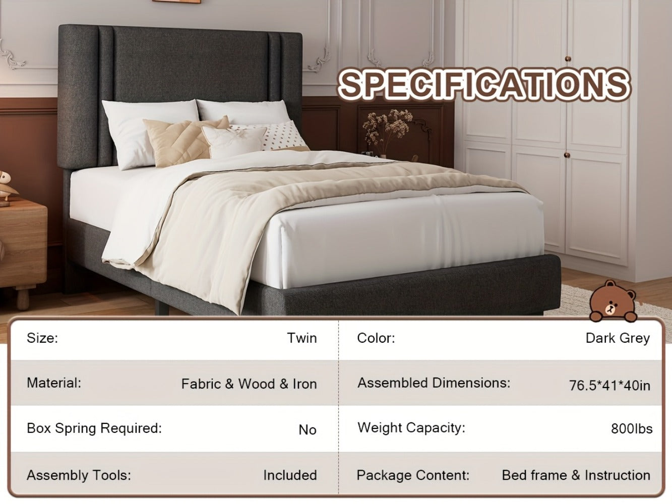 Platform Bed Frame with 21 Inch Soft Padded Headboard Striped or Button Tufted Solid Wood Slats Art Legs Twin Full Queen Black Linen Dark Grey White Velvet