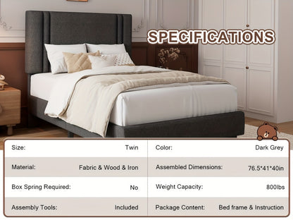 Platform Bed Frame with 21 Inch Soft Padded Headboard Striped or Button Tufted Solid Wood Slats Art Legs Twin Full Queen Black Linen Dark Grey White Velvet