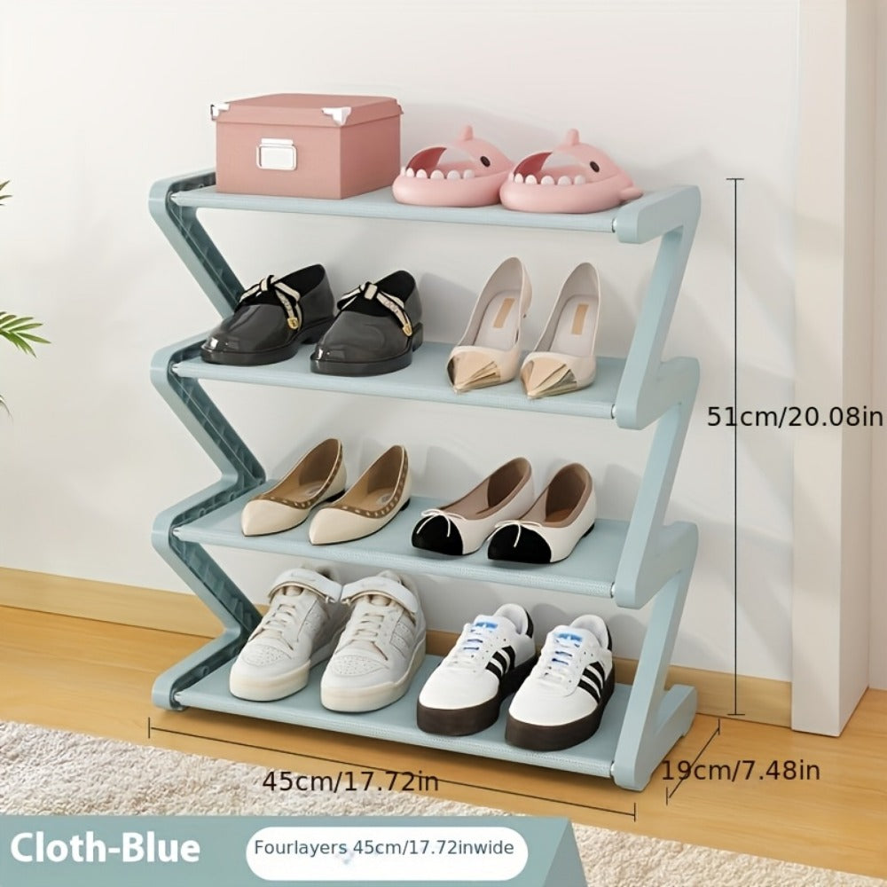 4-Tier Z-Shaped Shoe Rack Freestanding - Stackable Plastic Shoe Organizer with Golden Connectors Floor Standing Storage for Entryway Living Room Bedroom