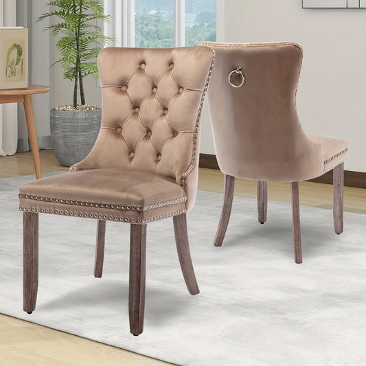 Velvet Upholstered Dining Chairs Set Of 2, Wingback Dining Room Chairs with Ring Pull Trim And Button Back, Luxury Tufted Dining Chair for Living Room, Bedroom, Kitchen