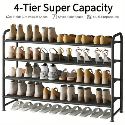 Stackable Shoe Rack Organizer 2 3 4 Tier Wide Long Shelf, Large Capacity Shoe Storage for Entryway Hallway Closet Wardrobe Porch, Holds 18+ Pairs, Dustproof Non-Woven Fabric
