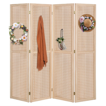 VINGLI Freestanding Pegboard with Support Feet, 5 FT Wood Room Divider Display Board Organizer, Folding Privacy Screen Partition Space Separator for Craft Shows Events Retail