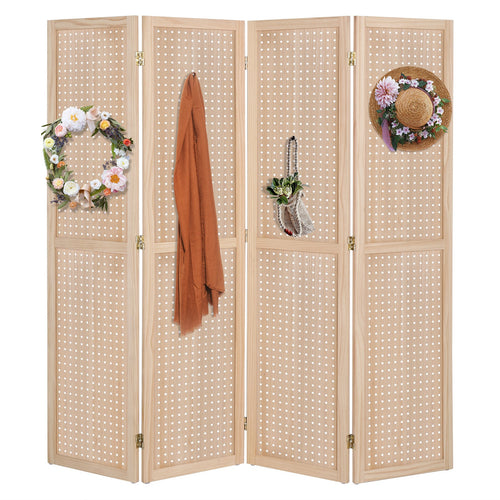 VINGLI Freestanding Pegboard with Support Feet, 5 FT Wood Room Divider Display Board Organizer, Folding Privacy Screen Partition Space Separator for Craft Shows Events Retail