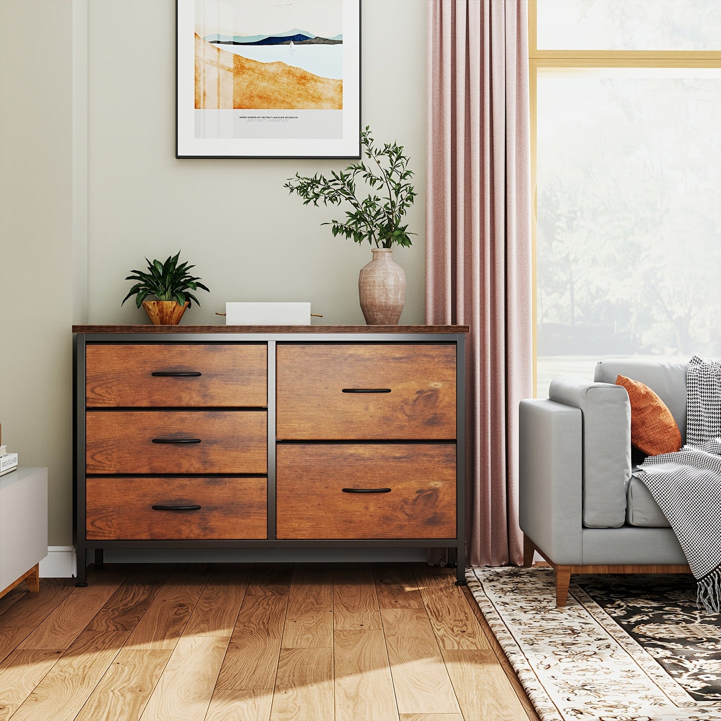 5/7/9 Drawer Cabinet, Wide Dresser with Fabric Bins And Drawer Organizer Spacious Storage Chest for Hallway