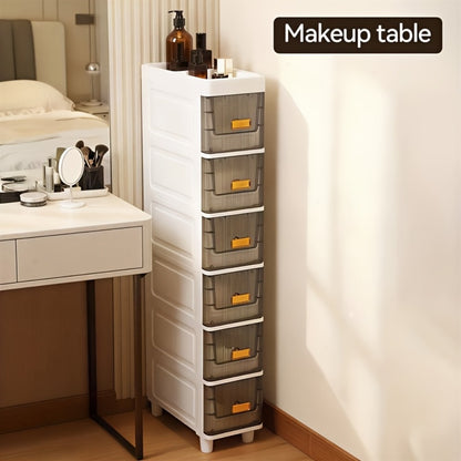 Slim Storage Cabinet with Drawers, Waterproof PP Material, 3 4 5 6 Layer Drawer Unit for Bathroom Kitchen Bedroom Small Spaces Organization