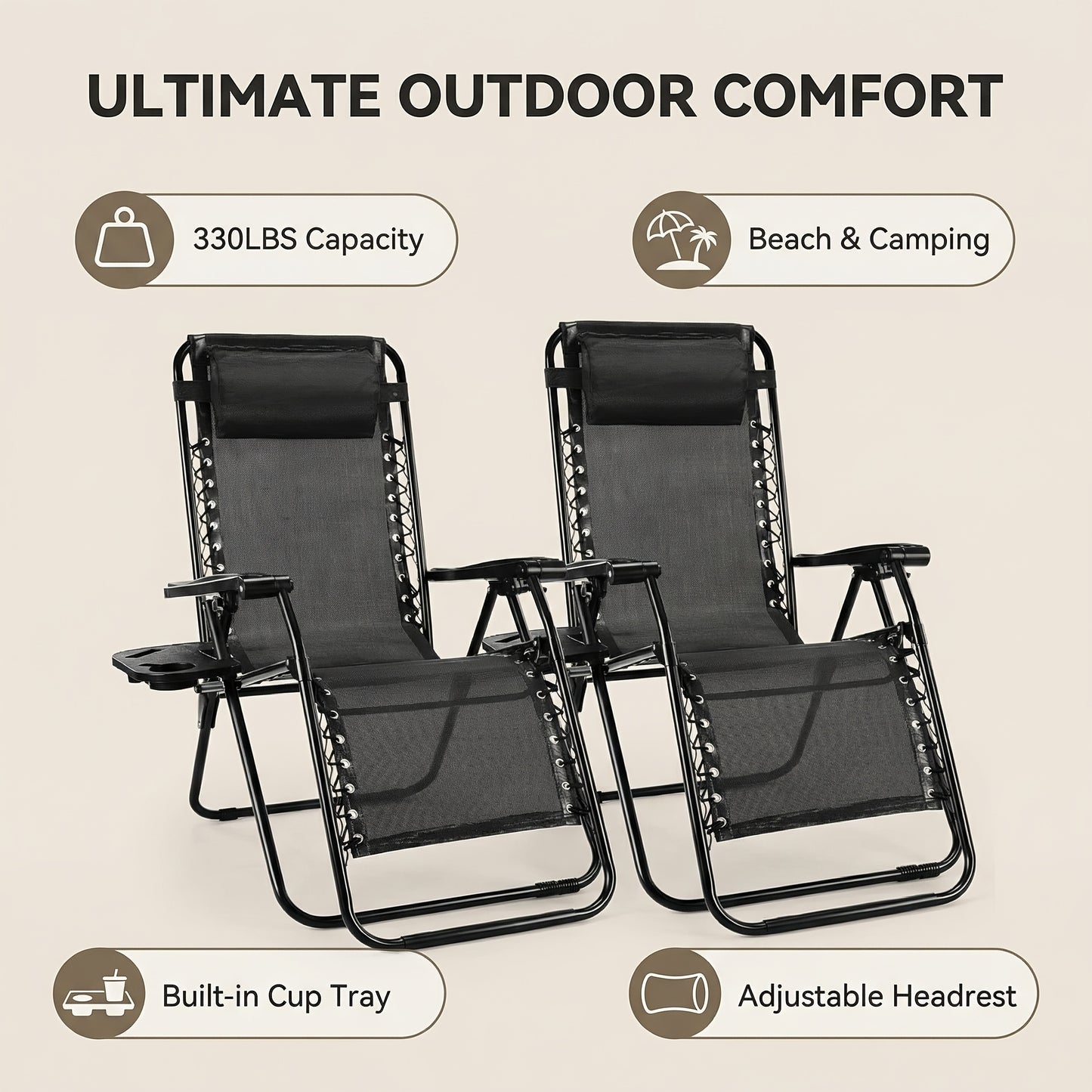 [Outdoor Camping Chair] 1/2Pack Zero Gravity Lounge Chairs For Outdoor Patio And Poolside With Pillows And Cup Holders - Foldable, Space-Saving, Easy To Carry, Outdoor Camping Chair, Suitable For Beach, Grass, Wild Camping