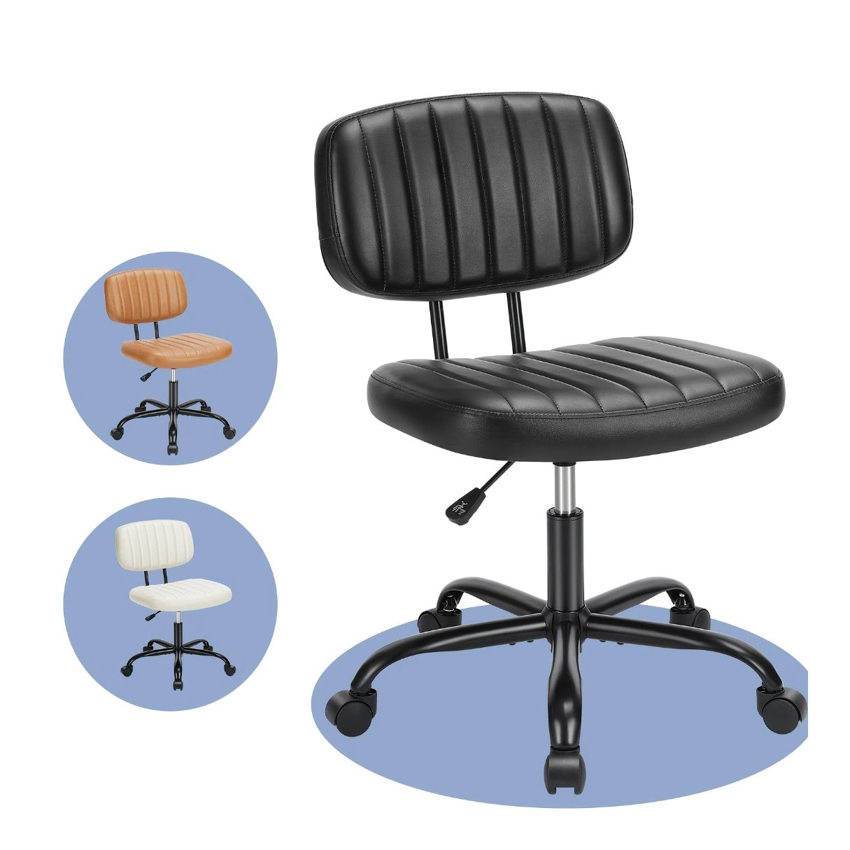 Small Desk Chair Armless, Comfortable Office Chair with Wheels, Rolling Task Chair with Low Back Lumbar Support, Vanity Chair for Bedroom Living Room Study Room, PU Leather