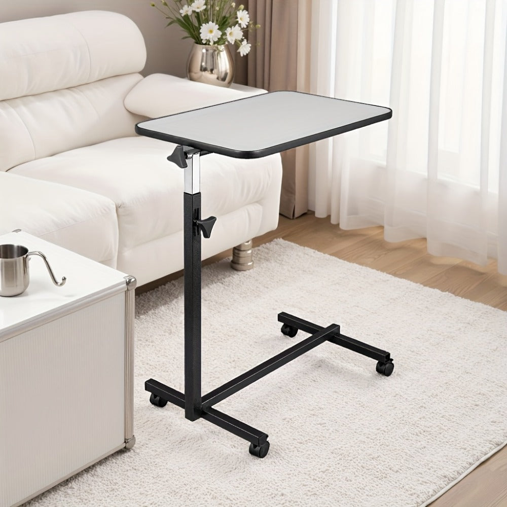 Height Adjustable Rolling Overbed Table with Wheels & Brakes – Mobile Laptop Desk Side Table 27"-44", MDF Top Iron Frame for Bedroom Living Room Kitchen Study, Black & Gray