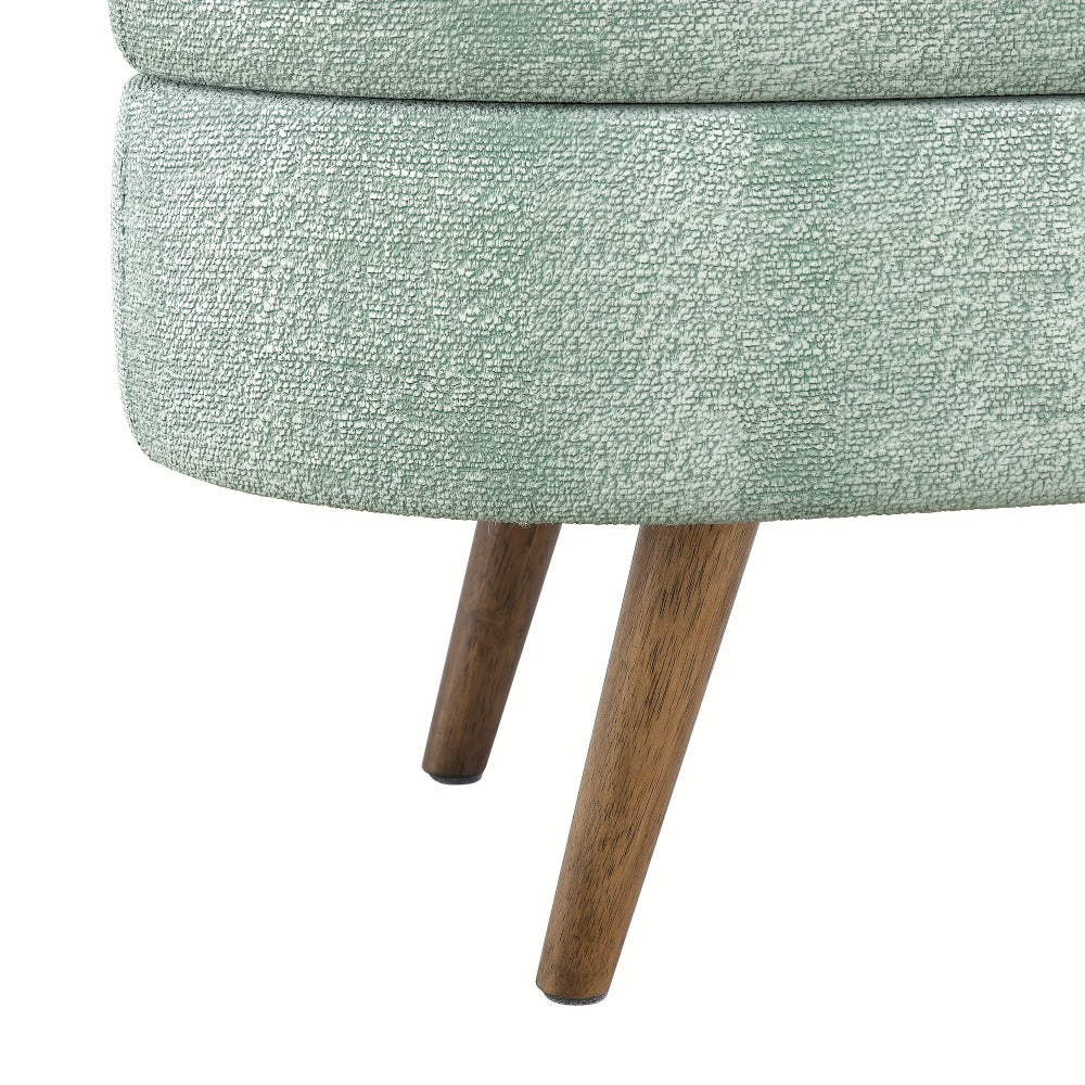 Oval Storage Bench with Linen Upholstery and Solid Wood Legs - Perfect for Hallway, Bedroom, or Living Room Organization