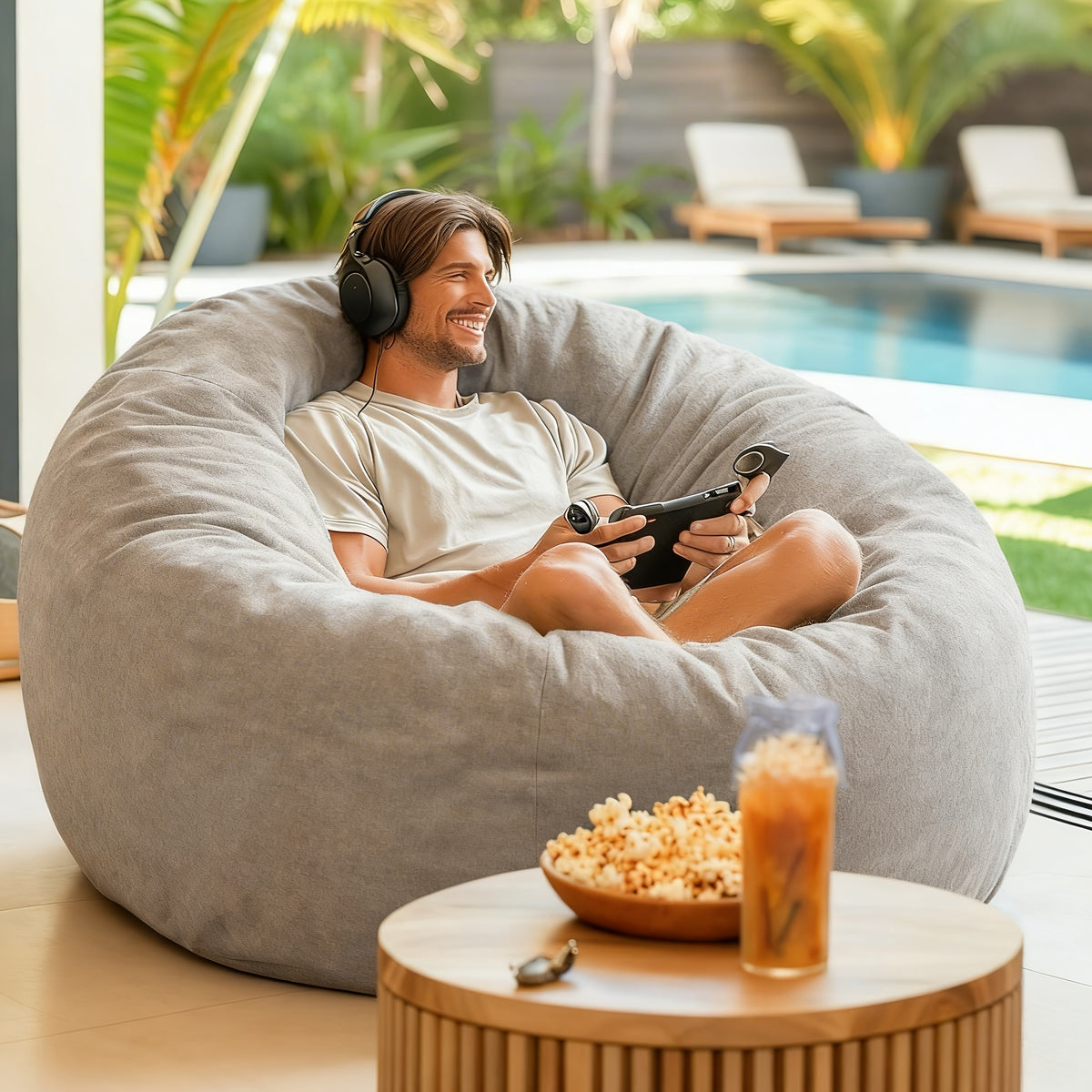 Bean Bag Chair shown in the Grey, 3FT(34"*34"*22") option