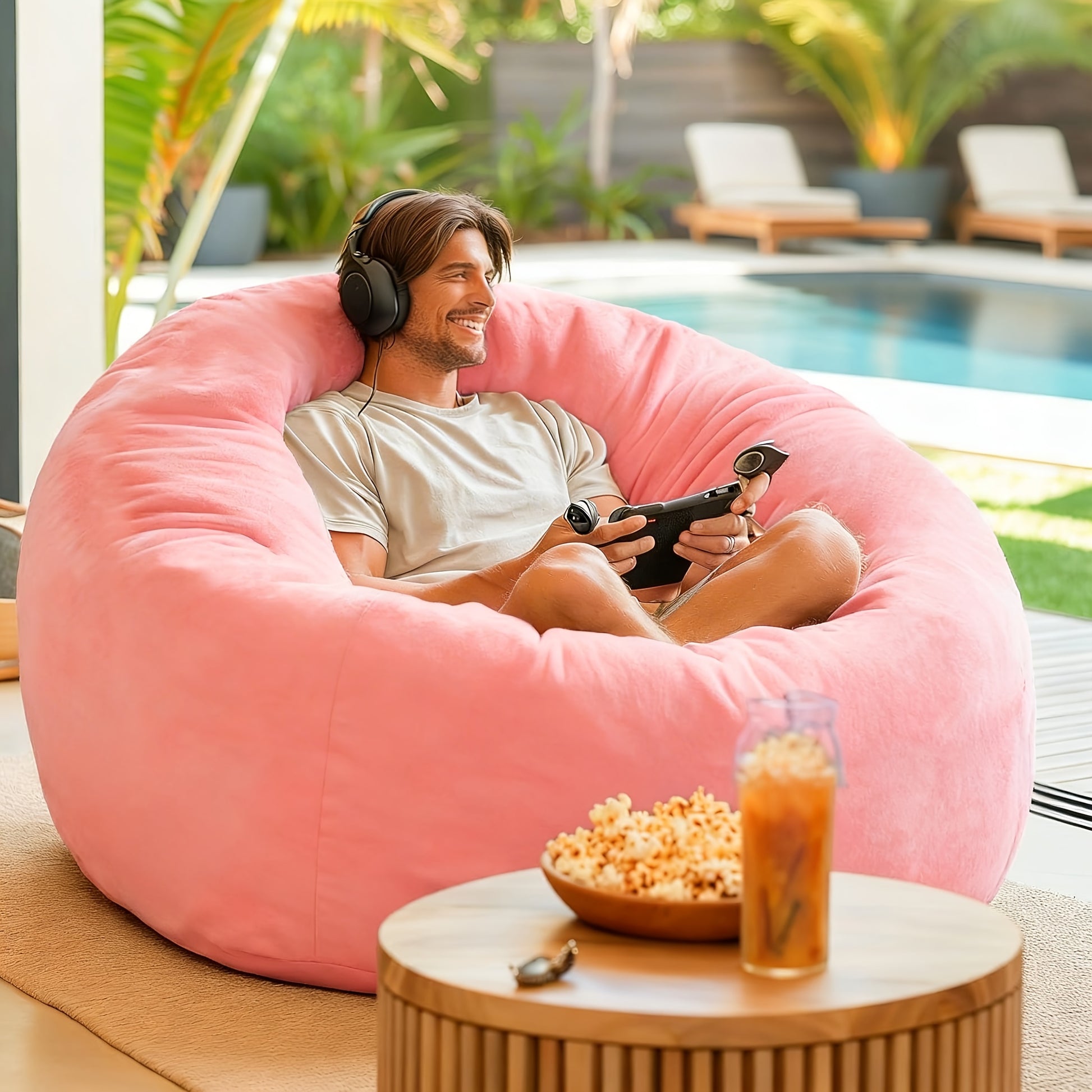 Bean Bag Chair shown in the pink color, 3FT(34"*34"*22") option