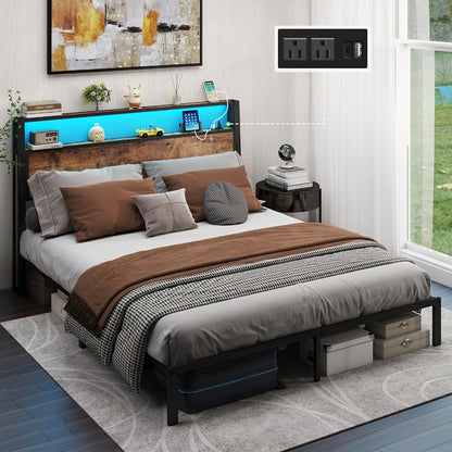Bed Frame, LED with Storage Headboard Charging Station 12 Color Lights Under Bed Storage shown in the main product view
