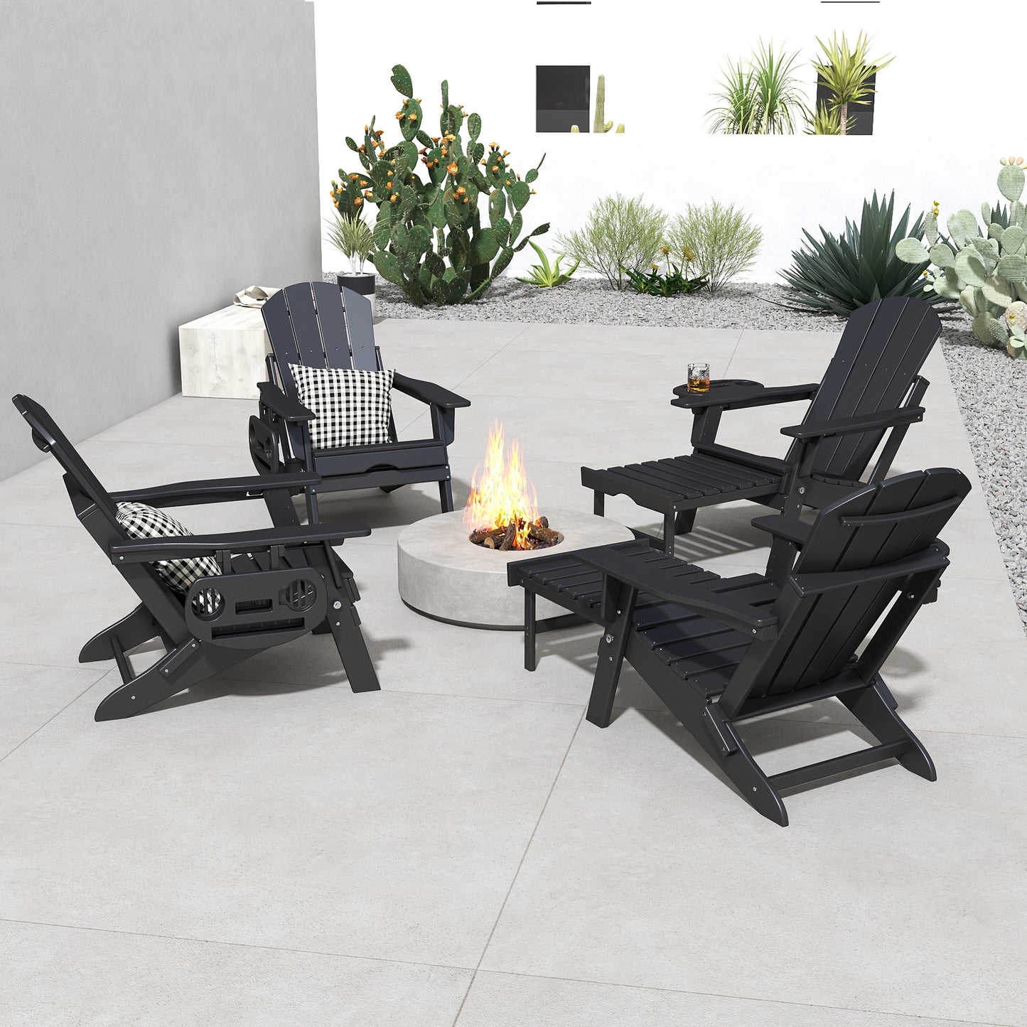 FOOWIN HDPE Adirondack Chair with Ottoman, Adjustable Backrest Adirondack Chair W/4in 1 Cup Holder Trays, All-Weather Resistant Adirondack Chairs for Outdoor, Patio, Lawn, Garden