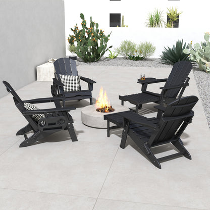 FOOWIN HDPE Adirondack Chair with Ottoman, Adjustable Backrest Adirondack Chair W/4in 1 Cup Holder Trays, All-Weather Resistant Adirondack Chairs for Outdoor, Patio, Lawn, Garden