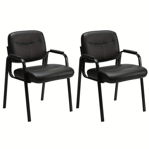 2pack Waiting Room Chairs No Wheels, Leather Guest Chair With Padded Arm Office Reception Guest Chair Conference Room Lobby Table Side Salon Home, Black
