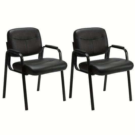 2pack Waiting Room Chairs No Wheels, Leather Guest Chair With Padded Arm Office Reception Guest Chair Conference Room Lobby Table Side Salon Home, Black
