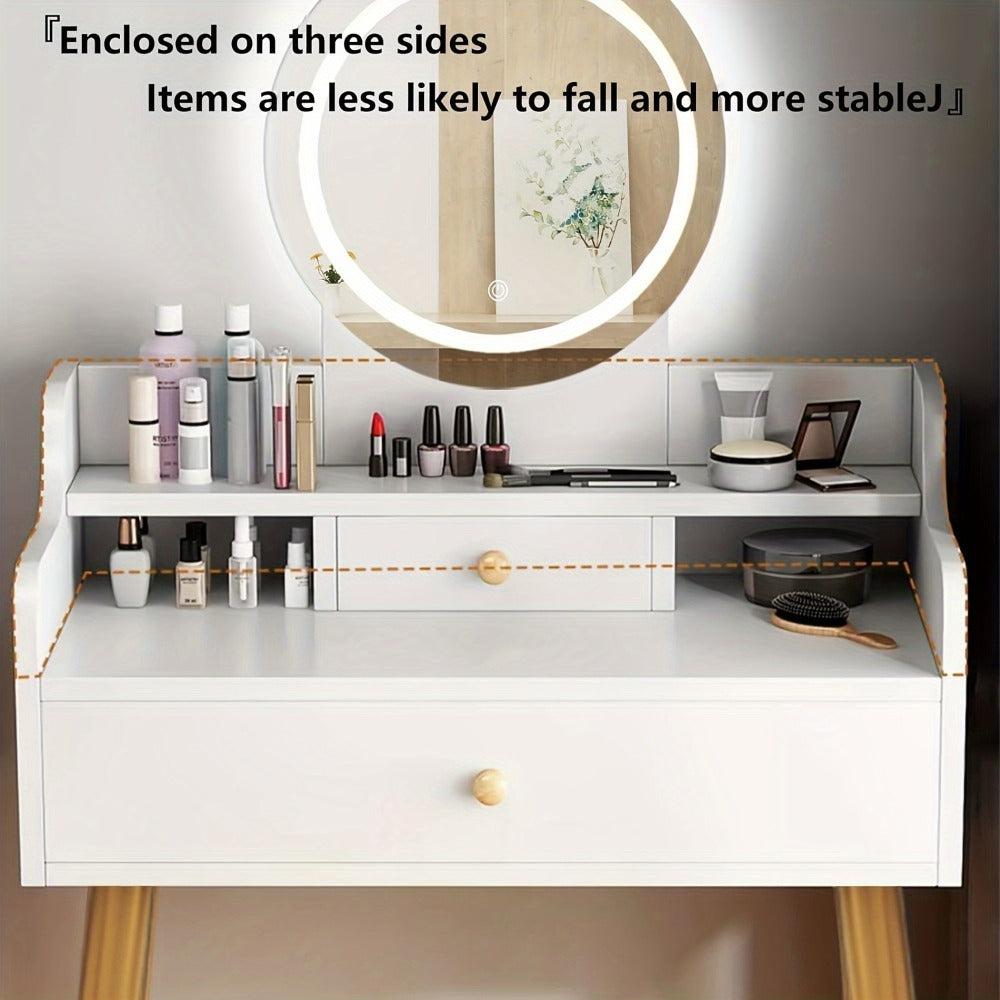 Vanity Desk with Mirror and Lights, Brightness Adjustable Makeup Table with Drawer, Bedroom Dressing Table for Small Space, White