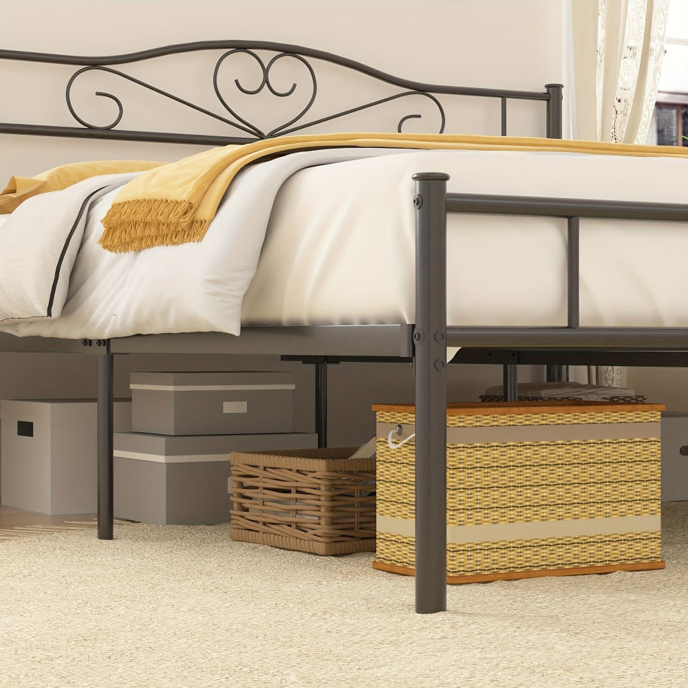 Metal Platform Bed Frame with Headboard and Footboard Steel Slat Support No Box Spring Needed Noise Free - Twin Full Queen Sizes for Bedroom Guest Room Dorm | Black White Gold Pink