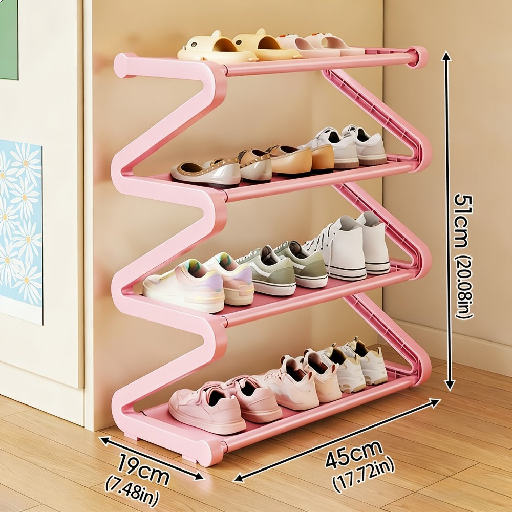 Multi-Layer Shoe Rack Freestanding Stackable Z-Shaped Plastic Shoe Organizer with Independent Storage Boxes Easy Assembly No Tools Required Space Saving