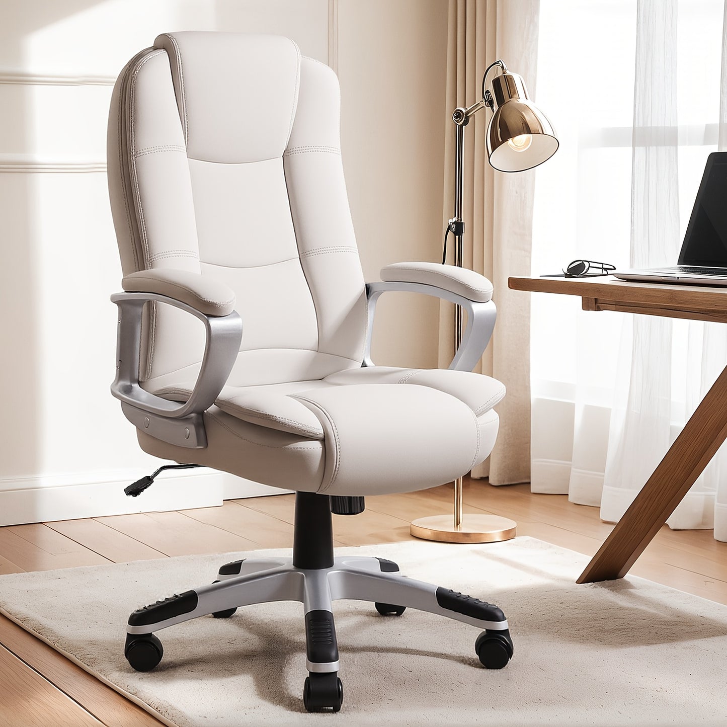 Home Office Desk Chair, 400LBS Big And Tall Managerial Executive Chair, High Back Computer Chair Gaming Chair, Ergonomic Adjustable Height Faux Leather Chair With Cushions Armrest, Heavy Duty Chair With Comfy Lumbar Support