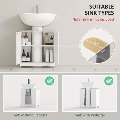 Under Sink Bathroom Cabinet with 2 Doors and Shelf, Pedestal Sink Bathroom Vanity Furniture, White