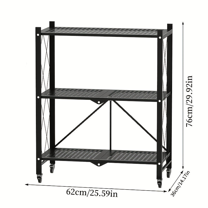 3/4/5-Tier Heavy-Duty Foldable Storage Shelf with Wheeled Shelves for Living Room, Kitchen, Garage, Office, Industrial - Space-Saving Baking Storage Rack Storage And Organization, No Assembly Required Folding Storage Shelf