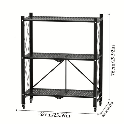 3/4/5-Tier Heavy-Duty Foldable Storage Shelf with Wheeled Shelves for Living Room, Kitchen, Garage, Office, Industrial - Space-Saving Baking Storage Rack Storage And Organization, No Assembly Required Folding Storage Shelf
