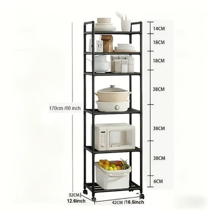 6-Tier Adjustable Metal Storage Rack with Wheels and Hooks - Corner Shelving Unit for Kitchen Bathroom and Garage Organization