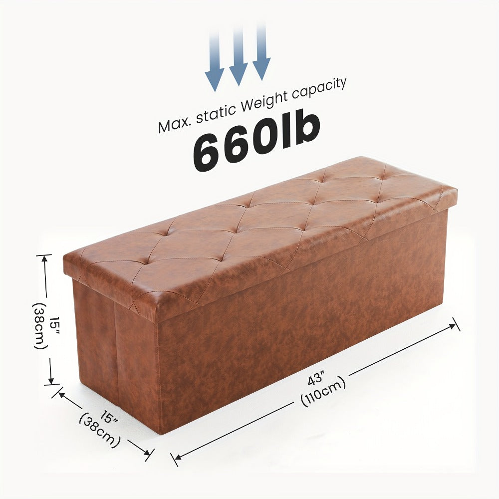Storage Ottoman 660 LB Weight Capacity with PVC Leather Easy-Clean Surface, Large Footrest Bench in 30" and 43" Sizes for Living Room Bedroom Entryway Office, Black Brown Beige Grey