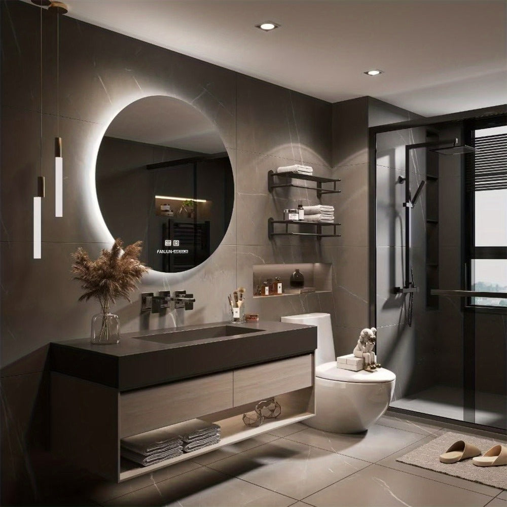 LED Bathroom Mirror with Lights 23.6 Inch Round Dimmable, Wall Mounted Vanity Mirror Tempered Glass Memory Function Plug-in Hardwired for Bathroom Makeup Modern Decor