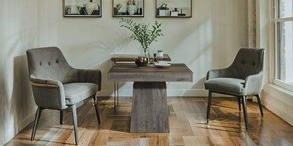 Square Dining Table for 4 with Pedestal Base – 31.5" Farmhouse Kitchen Table, Grey Wood Grain, Compact Small Space Dining Table for Apartment, Easy Assembly