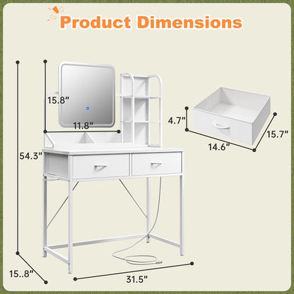 Vanity Desk with Lights - Makeup Vanity with Power Strip, 5 Large Drawers & 3 Lighting Color Adjustable Mirror, Dressing Table Set