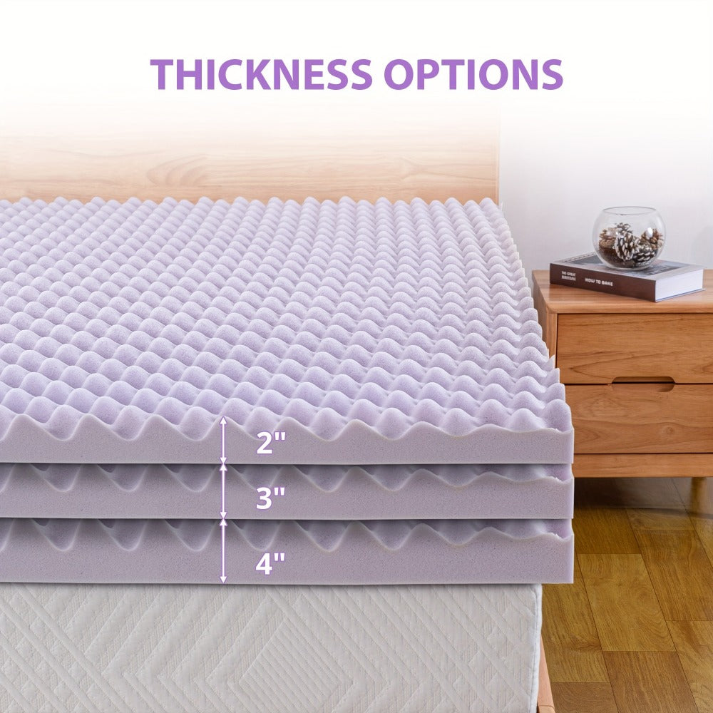 Egg Crate Mattress Topper Lavender Infused Memory Foam 2 3 4 Inch, Cooling Ventilated Soft Bed Topper for Pressure Relief & Support, Twin Full Queen King, Mattress Topper in a Box
