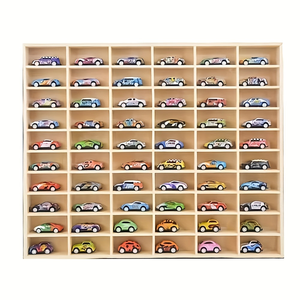 1:64 Solid Wood Collectible Storage Box (60/80 Compartments), Display Cabinet, Wooden Storage Box, Model Display Stand (Lidless, Includes Hooks And Additions)