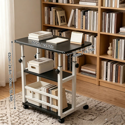 Height Adjustable Computer Desk with Storage Shelf & Wheels – Mobile Rolling Desk for Home Office, Small Space Study Workstation