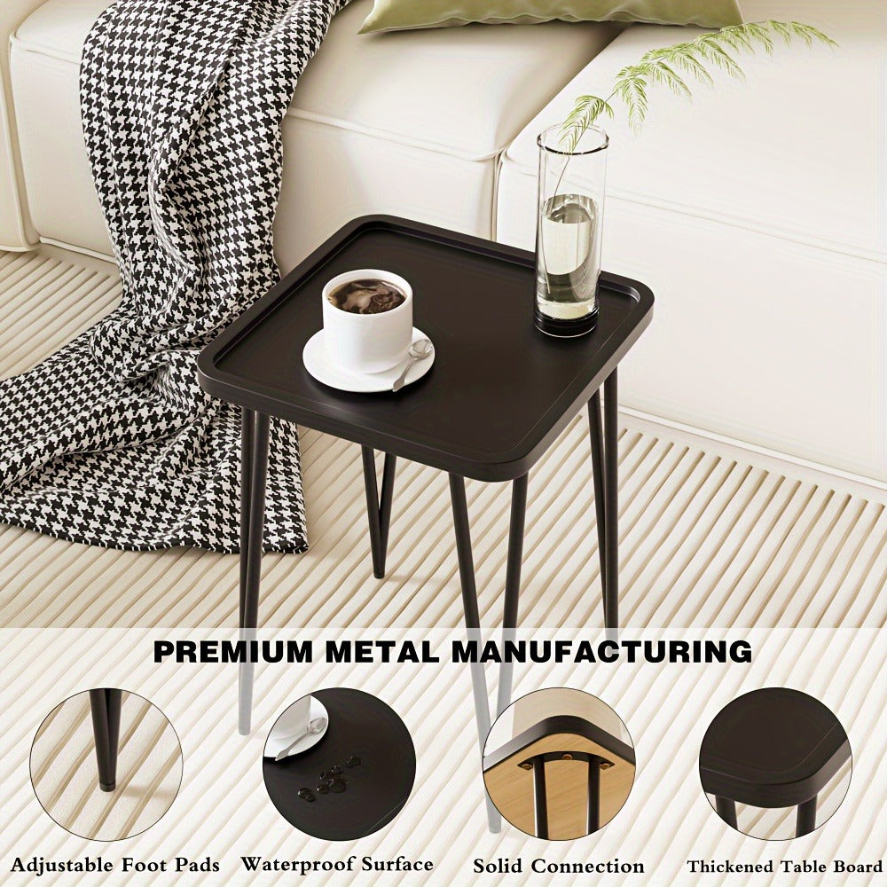 Metal End Table Small Square Side Table for Living Room Bedroom Patio, Indoor Outdoor Sofa Side Table for Small Spaces, Modern Minimalist Accent Table in 5 Colors White Pink Black Gold Blue