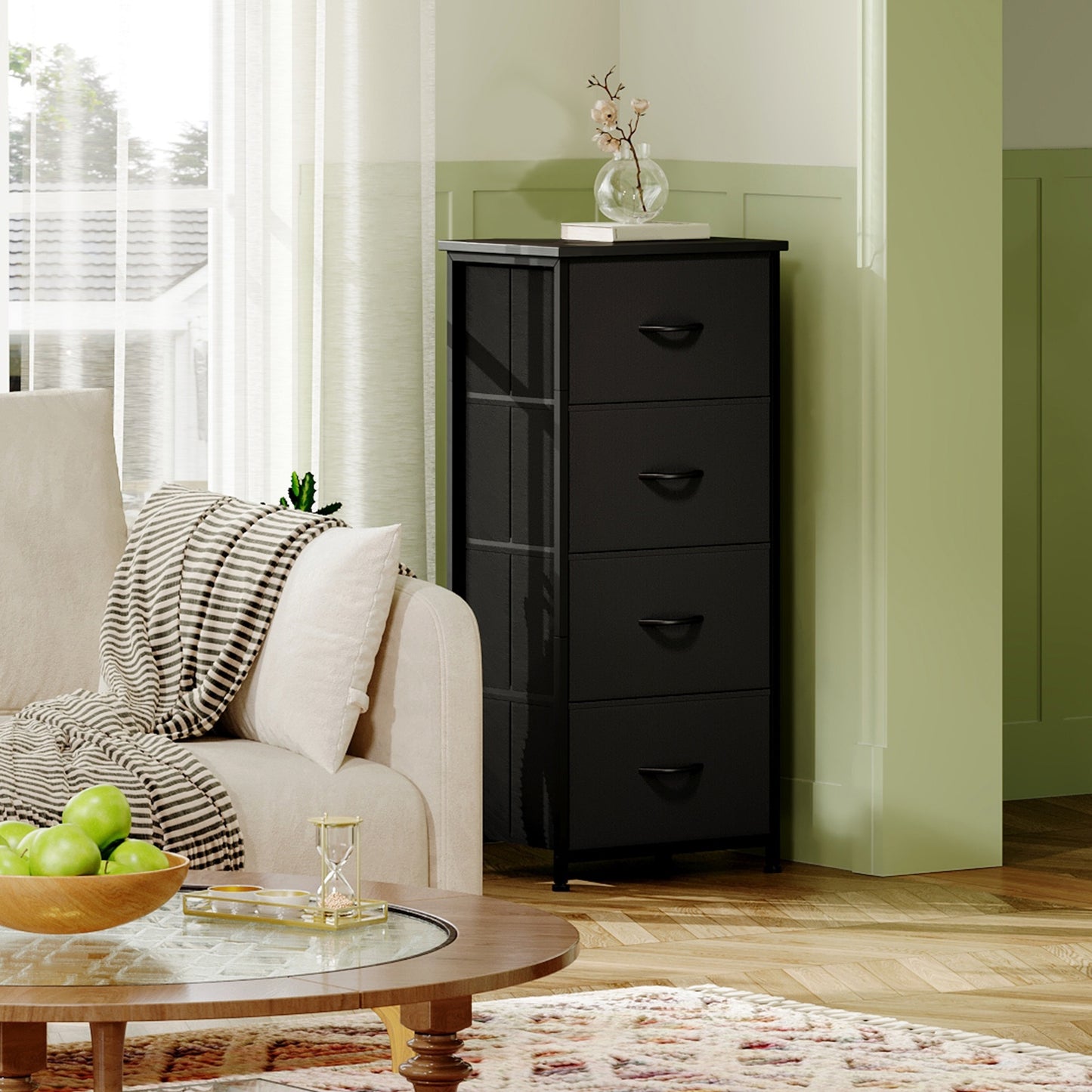 EUNOS Tall Dresser for Bedroom, Storage Organizer Chest Of Drawers with Removable Fabric Bins for Living Room Closet Bedside Laundry Entryway Hallway