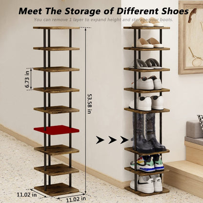 9-Tier Vertical Shoe Rack Tower Narrow Freestanding Shoe Organizer for Closet, Entryway & Bedroom – Slim MDF Shoe Shelf for Space-Saving Home Storage