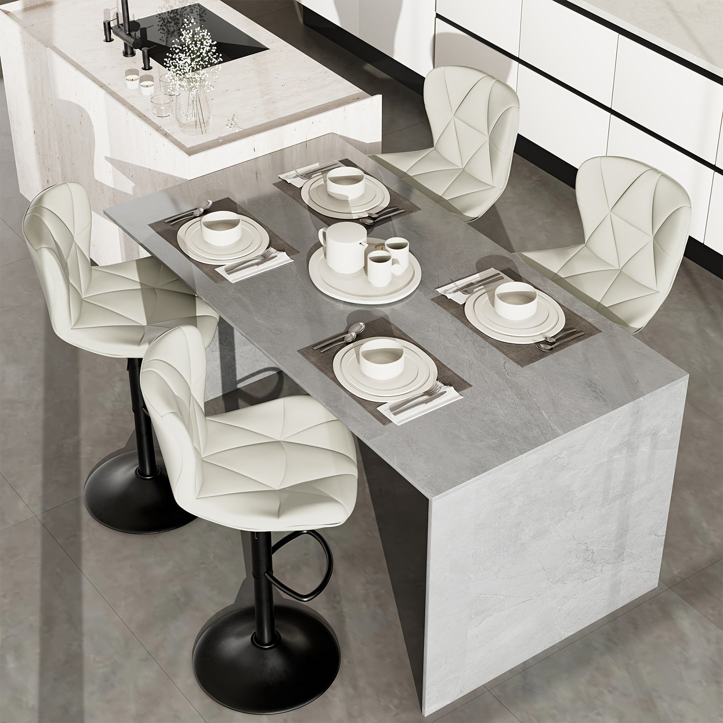 Swivel Bar Stools Set of 1/2/3/4, Adjustable Height Faux Leather Upholstered Counter Stools with Back & Thickened Cushion, Modern Island Barstools for Kitchen, Restaurant & Home Bar – Black White Gray Khaki
