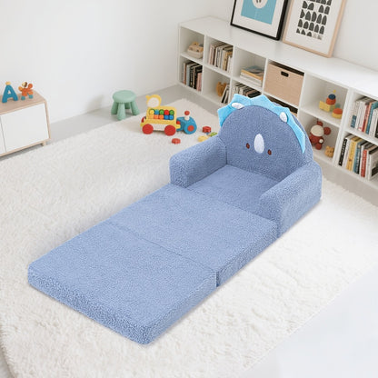 Kids Sofa 2-in-1 Convertible Kids Couch Fold Out Lounger Soft Sherpa Kids Chair High-Density Foam Sofa Cute Brown Bear Playroom Nursery Furniture for Boys Girls Room Decor