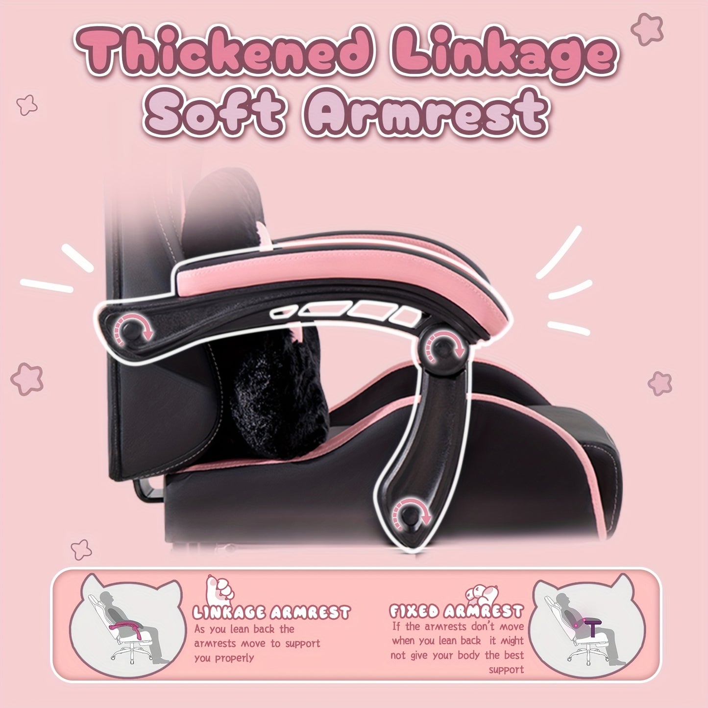 Gaming Chair with Cat Ears, Cute Computer Chair for Girl with Footrest, Ergonomic Gamer Chair, Kawaii Gaming Chair, Reclining Game Chair with Lumbar Support for Adult, Teen