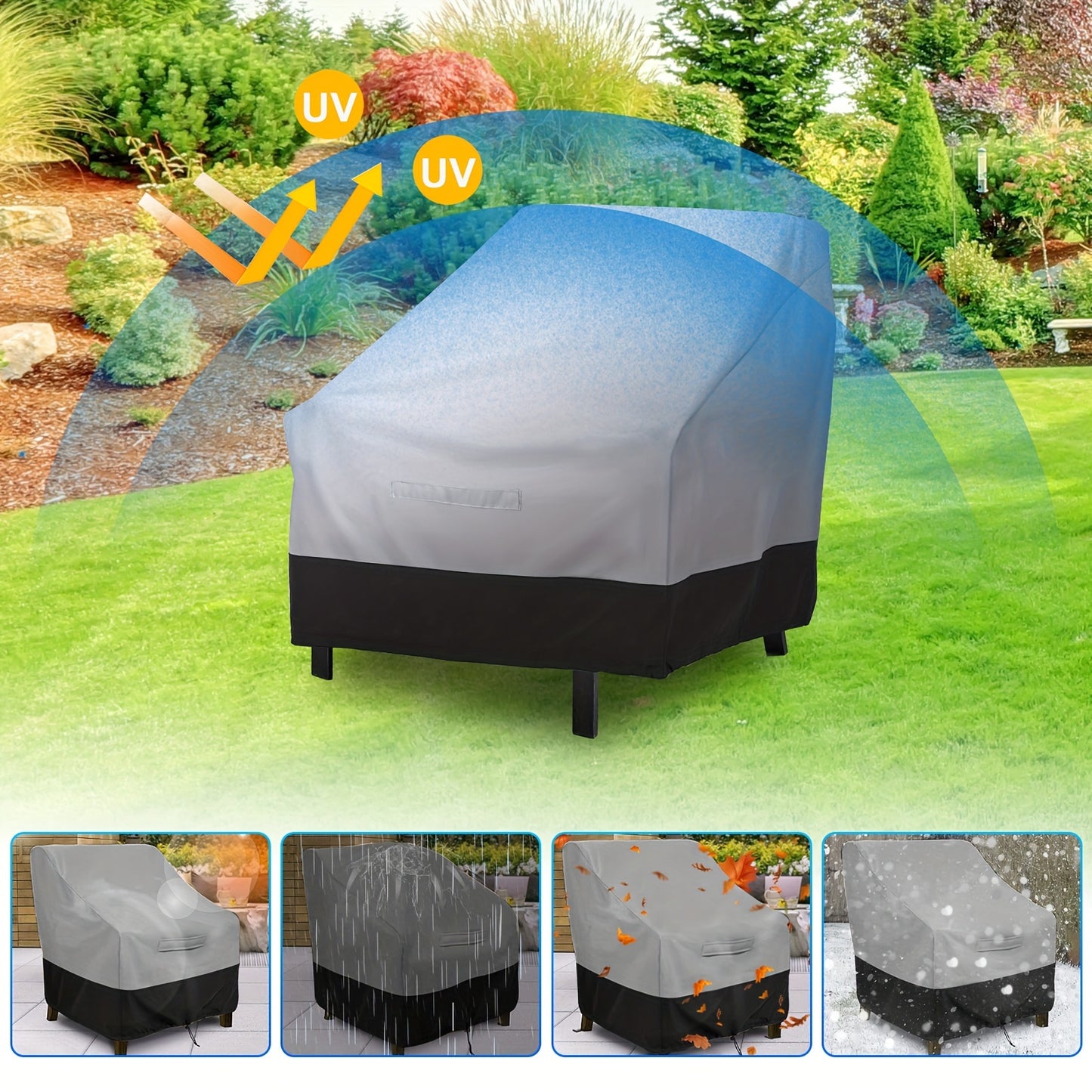 [Heavy-Duty Chair Cover] Oxford Fabric Patio Chair Cover with All-Weather Shield, Furniture Protector with Adjustable Drawstring, Heavy-Duty Sofa Cover for Garden And Veranda Use