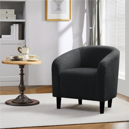 Costoffs Boucle Barrel Accent Chair with Arms, Upholstered Armchair for Living Room, Bedroom, Furniture for Home, Stylish and Comfortable Club Chair for Bedroom, Ivory/Black/Dark Gray/Blue/Yellow