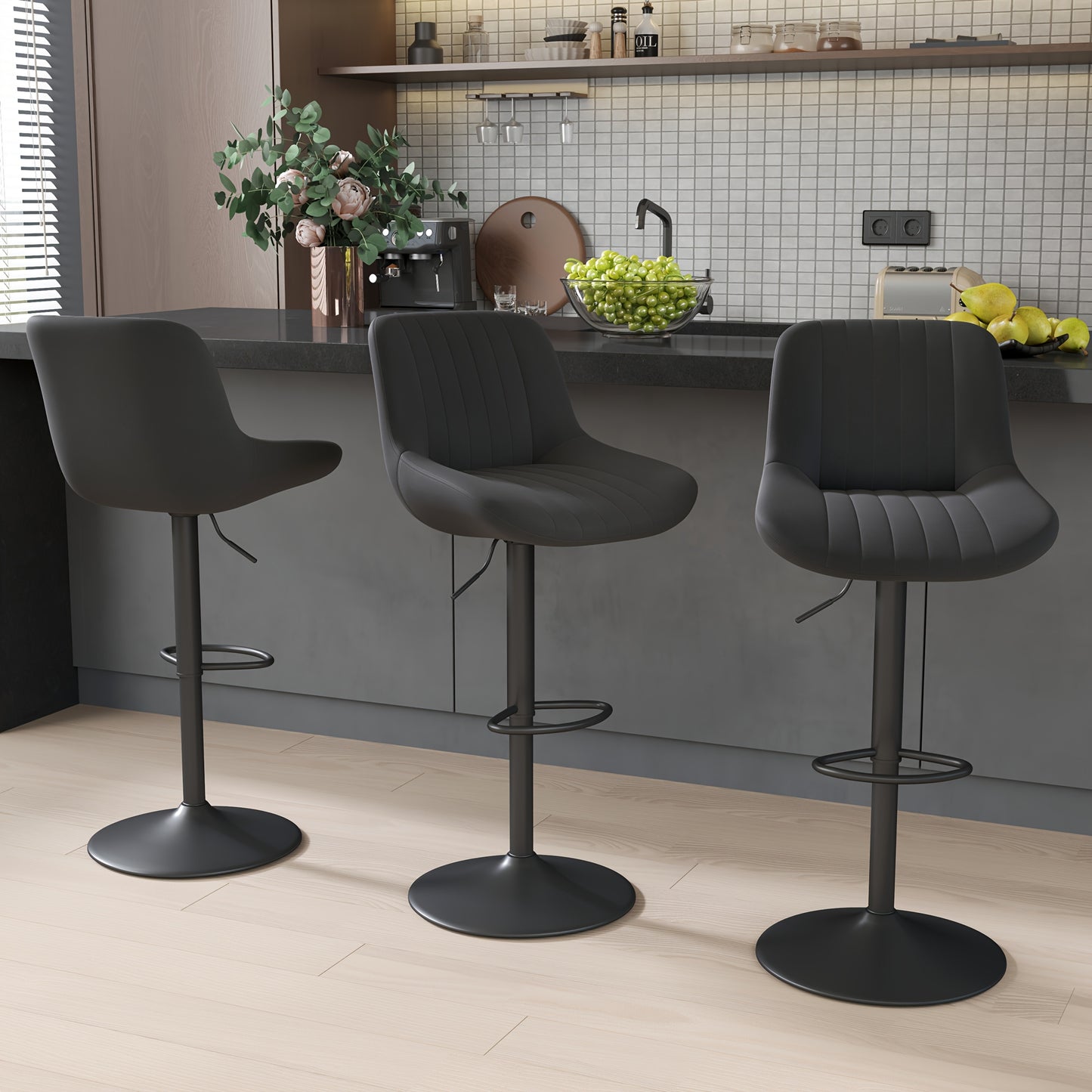 1/2/3/4 Packs Counter Height Bar Stools, Adjustable Swivel Upholstered Counter Height Barstools with Back And Footrest, Stool Chair for Kitchen Counter Island