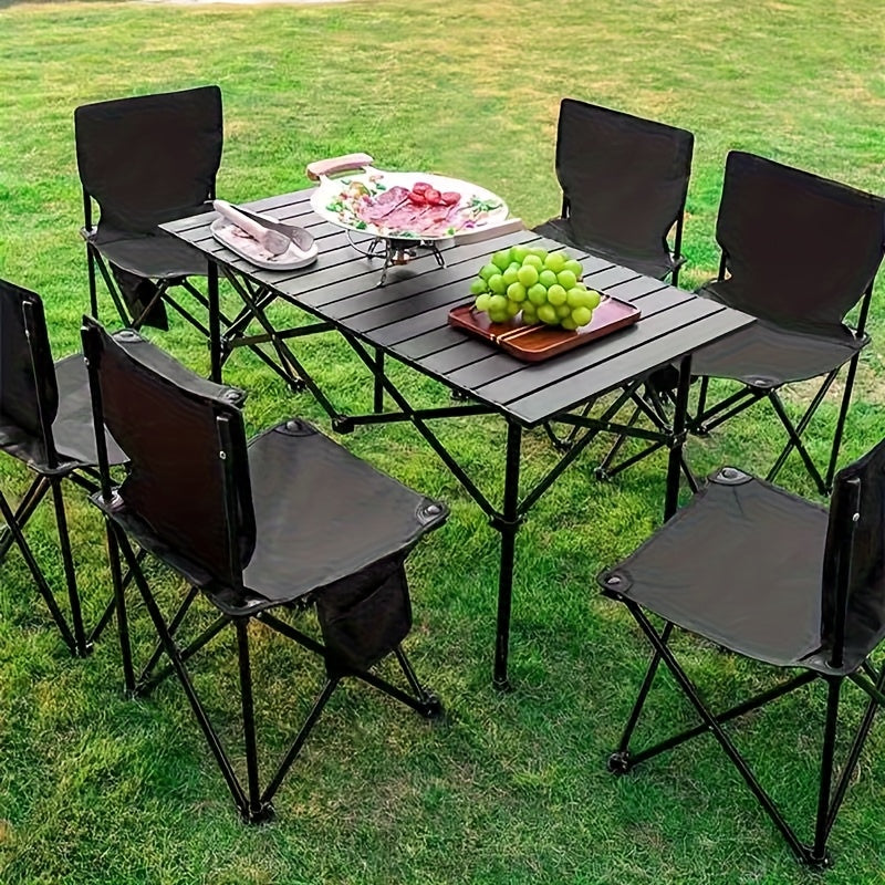 Folding Camping Table, Adjustable Height Portable Iron Folding Picnic Backpack Table for Picnics, Camping, Barbecues, Parties, Backyards, And Beaches with Large Storage And Carry Bag