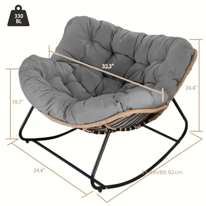 Patio Rocking Chair, A Papasson Recliner, Lounge/Egg Chair Outdoor/Indoor, Comfy Reading Chair for Porch/Garden/Patio/Camping, Spring/Summer Outdoor Furniture, Easter Gift, with Cushion