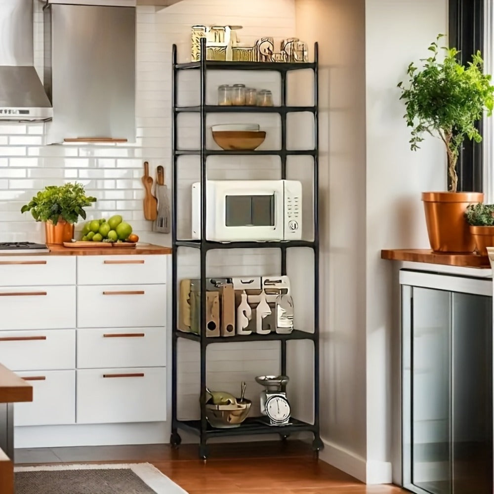 6-Tier Metal Rolling Cart with Hooks & Adjustable Shelves - Space-Saving Modular Utility Storage Organizer for Kitchen, Bathroom, Bedroom & Laundry Room